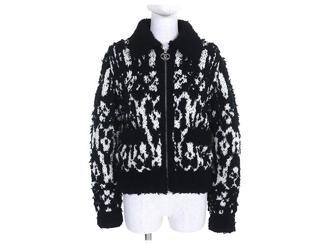 Chanel COCO Mark Wool Knit Jacket Black White