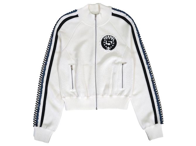 Blouson Chanel COCO Mark Logo No. 5 Patch Sequin Blouson Nero Bianco
