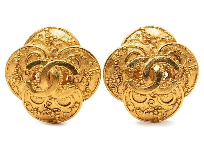 Chanel Coco Mark Vintage Arabesque Pattern Clip-Ohrringe Golden 