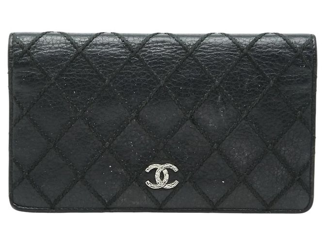 Chanel Coco Mark Wild Stitch Long Wallet Black