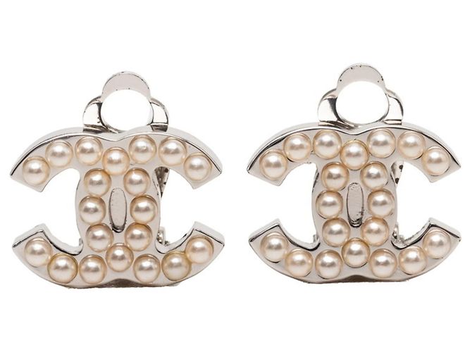 Timeless Chanel Coco Mark Clip-Ohrringe Silber