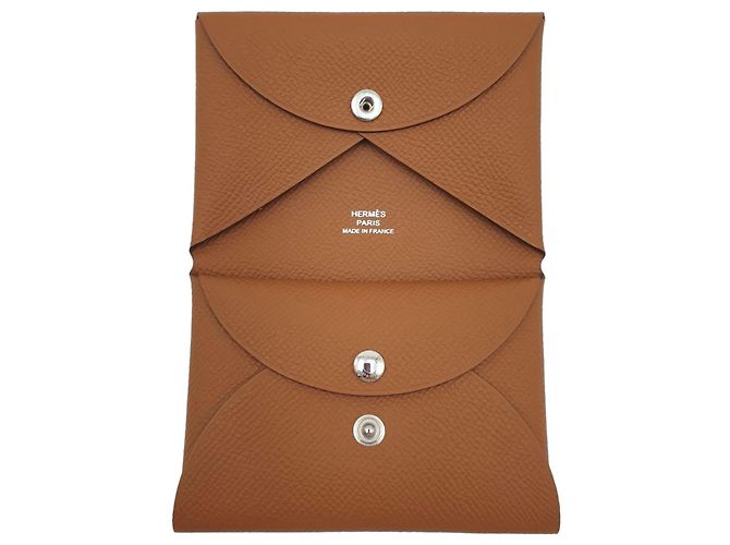 Hermès Mini Wallet Calvi Duo Compact, Epsom Calfskin, Gold