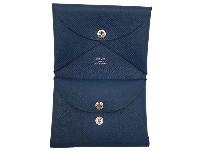 Hermès Mini Wallet Calvi Duo Compact, Epsom Calfskin, Colvert Navy blue Dark blue