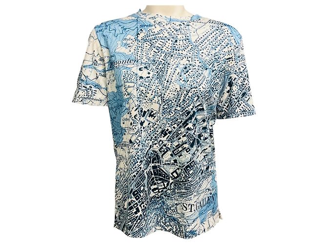 Top de algodón de manga corta Akris Azul / Blanco con estampado de mapa