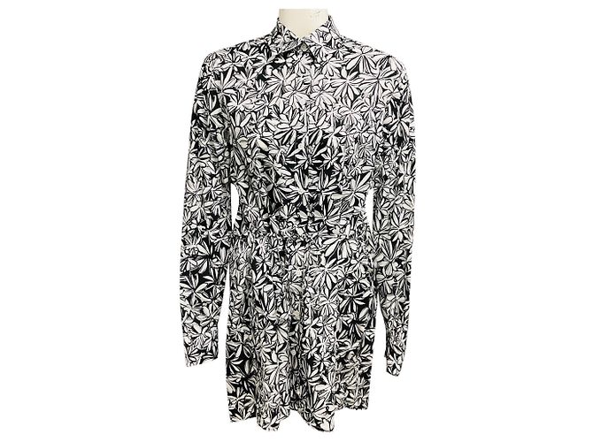 Autre Marque Camicia Capa Grembiule in Popeline di Cotone con Stampa Floreale Graffiti Nero / Bianco Rosetta Getty