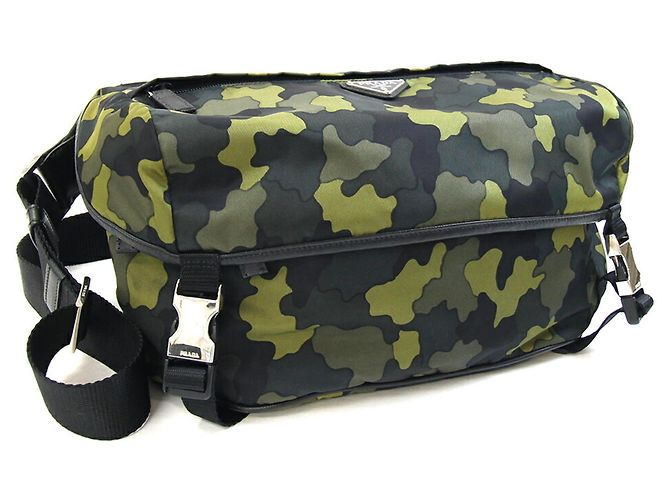 Prada Khaki Nylon Leather Sling Bag