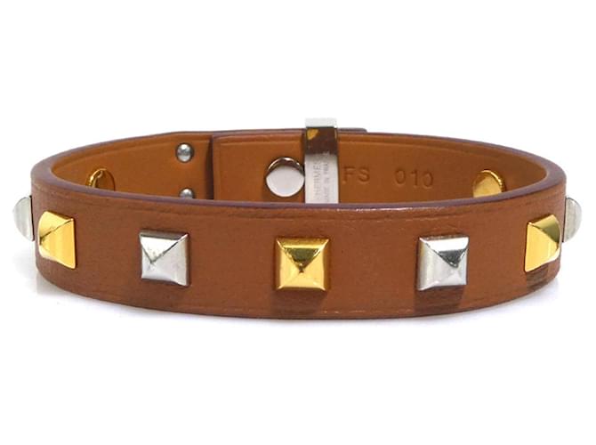 Hermès Hermes Charm Bracelet in Leather and Metal Brown Silvery Golden 