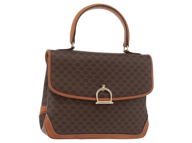 Céline Borsa CELINE Macadam Canvas PVC Pelle Marrone Oro Auth 179420A D'oro
