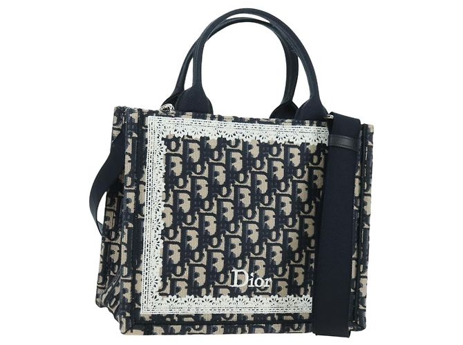 Borsa a mano 2way Christian Dior Trotter Canvas Oblique Book Navy Auth 177334SAM Argento Blu navy