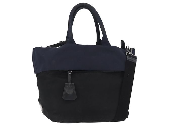 Bolsa PRADA Nylon 2way Preta Prata Autêntica ep14530A Preto