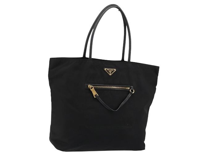 PRADA Tote Bag Nylon Schwarz Gold Auth 179207 Golden