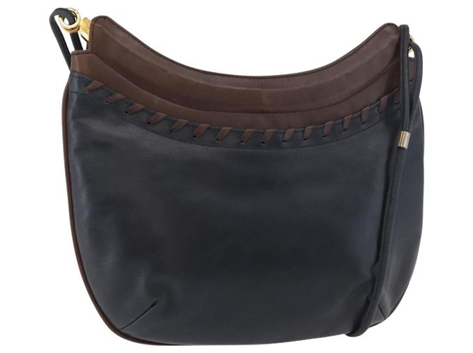 Bolso de Hombro BALLY de Cuero Azul Marino y Oro Auth BA12544 Dorado