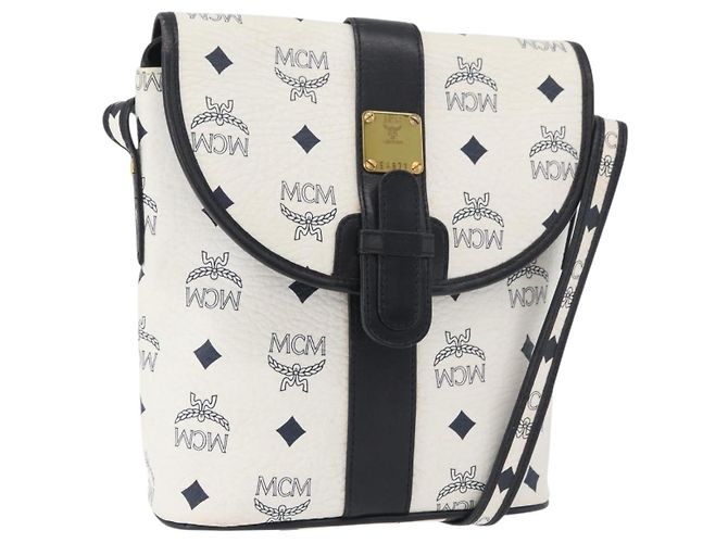 Bolsa de Ombro MCM Vicetos Logogram PVC Couro Ouro Branco Auth 179730 Dourado