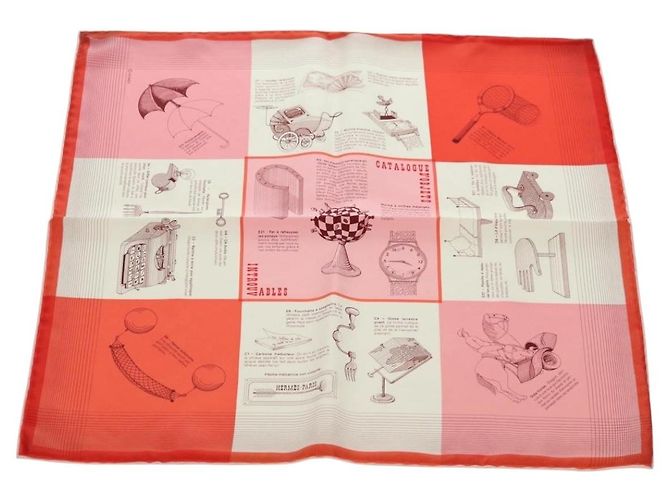 Hermès HERMES Carré 45 Schal "CATALOGUE D'OBJETS" Seide Orange Authentisch am11610M