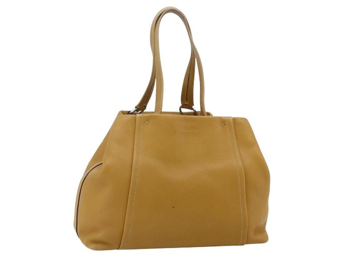 PRADA Tote Bag Leather Brown Silver Auth 179442A Silvery