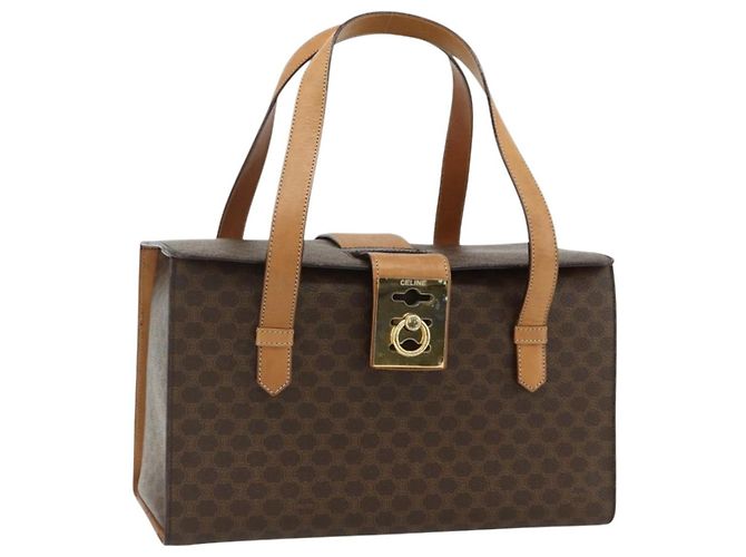 Céline Sac à main CELINE Macadam Canvas PVC Cuir Marron Or Auth 179567 Doré