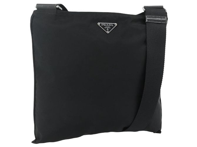 Borsa a tracolla PRADA Nylon Nero Argento Auth 180168