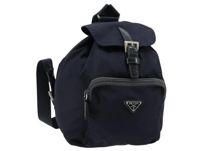 PRADA Backpack Nylon Navy Silver Auth bs34480 Silvery Navy blue