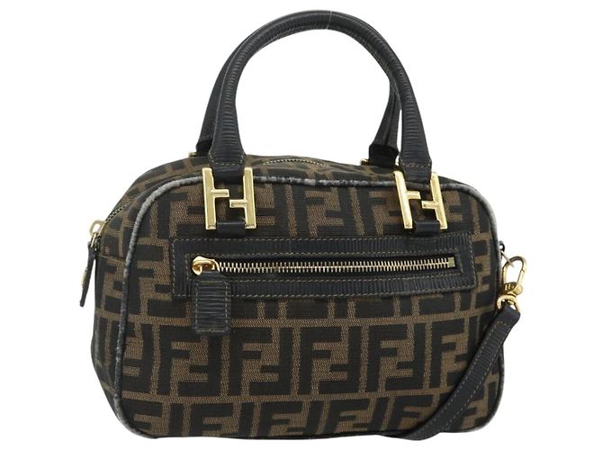 FENDI Zucca Canvas Handtasche 2way Schwarz Braun Auth mr2513