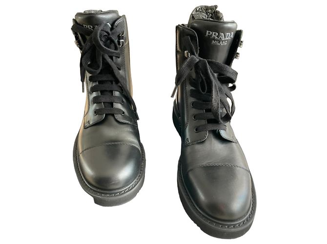 Prada Desert Boots Brushed Leather Ankle Boots - Size 43.5 Black