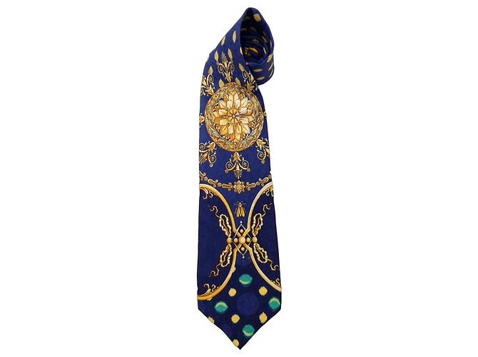 Versus Versace Versus Gianni Versace Silk Tie Blue and Gold Baroque Pattern Golden