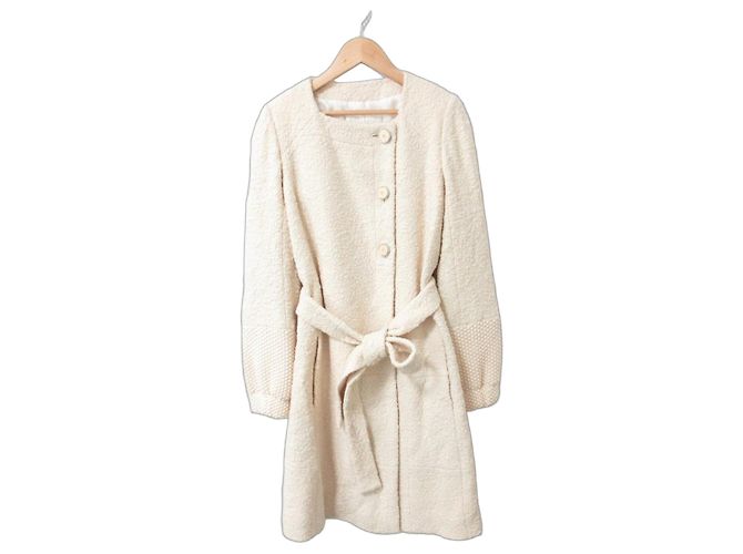 Chloé Chloe Silk Blend Wool Coat Beige Cream
