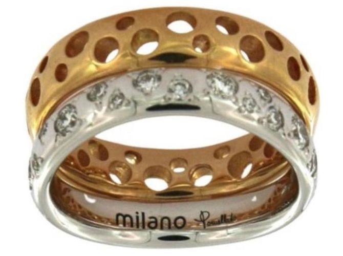Anel Pomellato Milano em Ouro Amarelo e Branco com Diamantes
