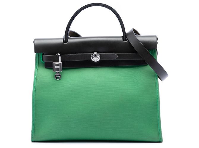 Hermès Herbag Zip 31 em toile militar verde e couro vachette Hunter