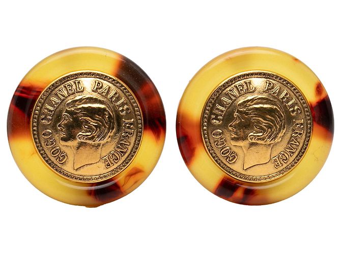 Orecchini a clip Chanel Gold placcati oro e tartaruga D'oro