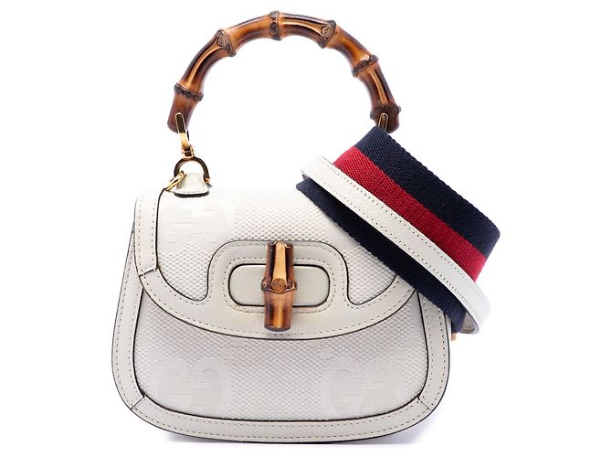 Bolso Gucci Beige Mini Jumbo GG Canvas 1947 Web Bamboo Top Handle