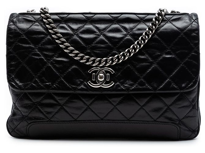 Chanel Black CC gestepptes Glattleder Flap Schwarz