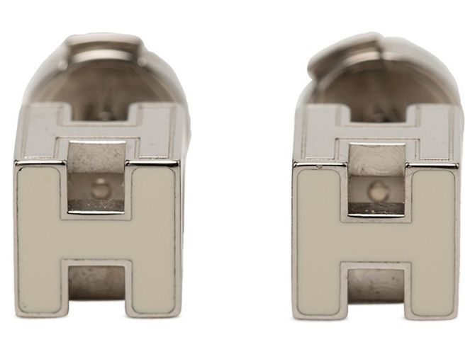 Hermès Orecchini a lobo Hermes Cage d'H H-Cube Logo Argento Bianco