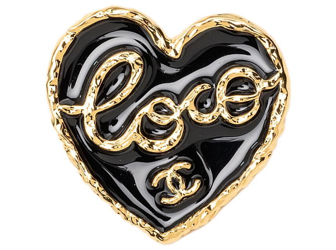 Chanel Coco Mark Heart Pin Brosche Schwarz Golden