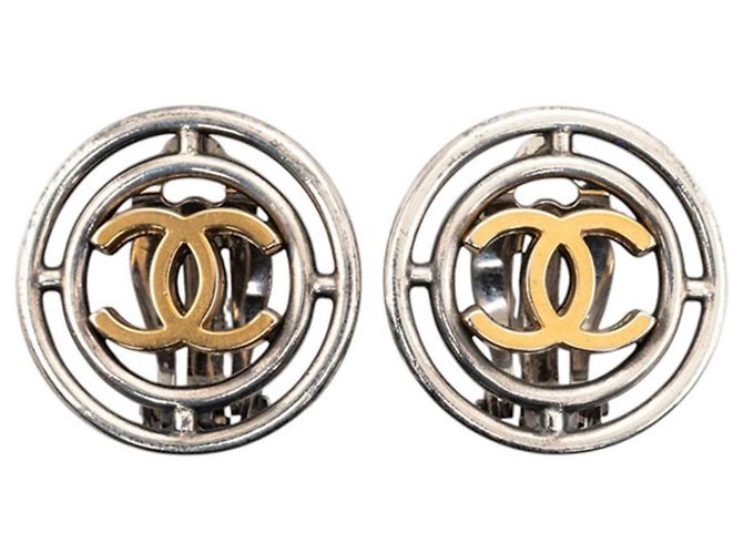 Chanel Coco Mark Vintage runde Ohrringe Silber Golden