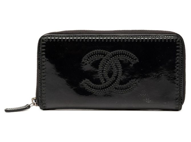 Chanel Coco Mark Round Zipper Long Wallet Black