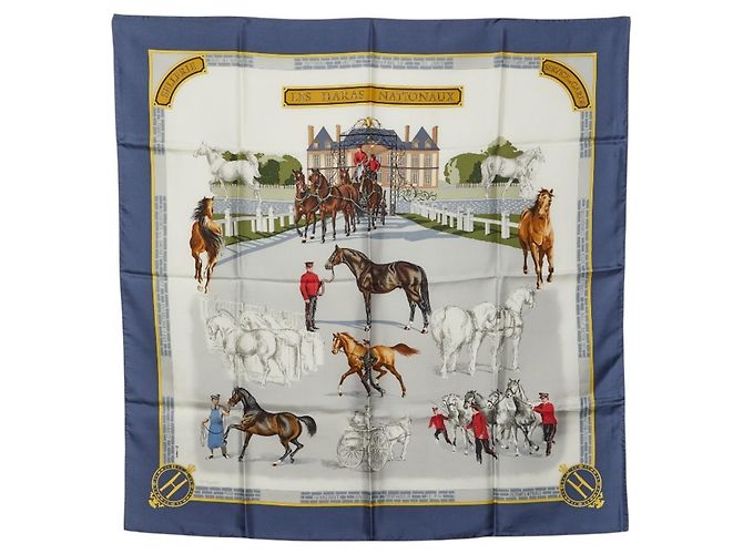 Lenço Carré 90 Les Haras Nationaux Hermès Multicor Azul claro