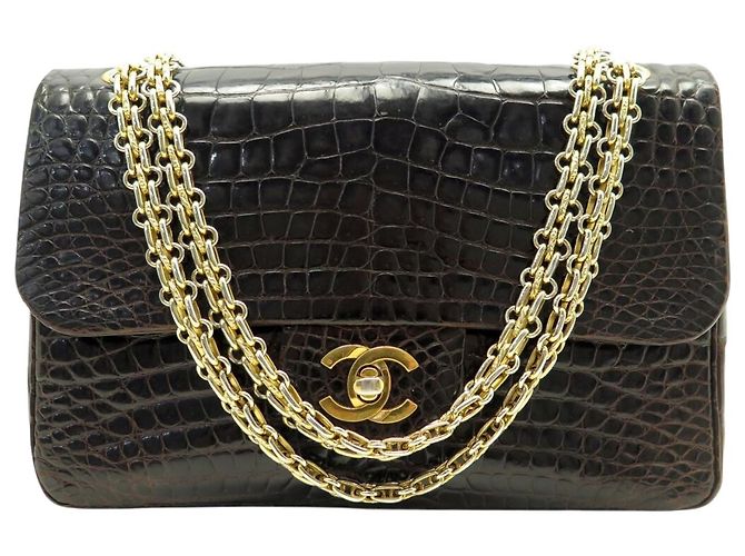 Timeless VINTAGE CHANEL CLASSIC TIMLESS MEDIUM KROKODILLEDER HANDTASCHE Braun