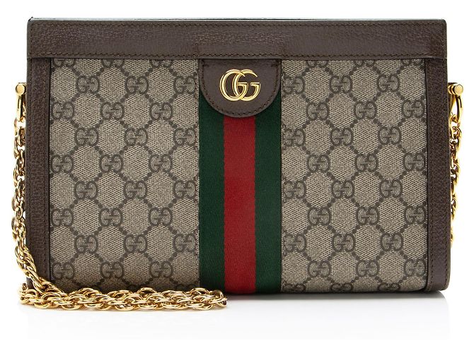 Borsa a Spalla Gucci GG Supreme Ophidia Medium Chain Marrone Beige