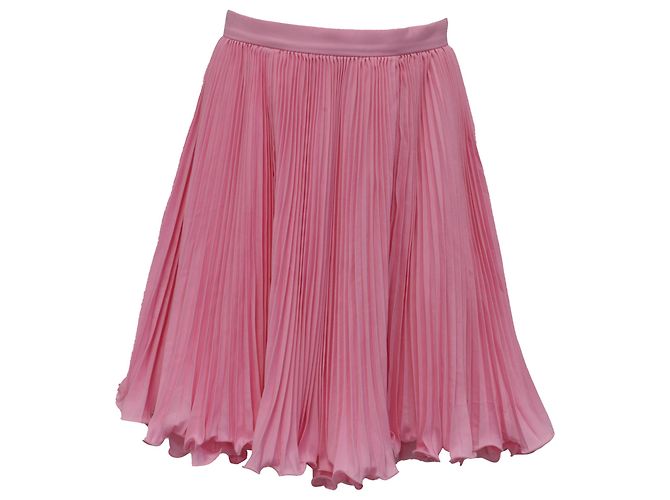 Mini saia plissada com babados Balmain em poliéster rosa