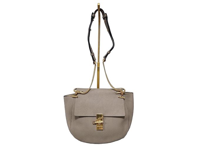Chloé Bolsa Small Drew Couro Granulado Cinza