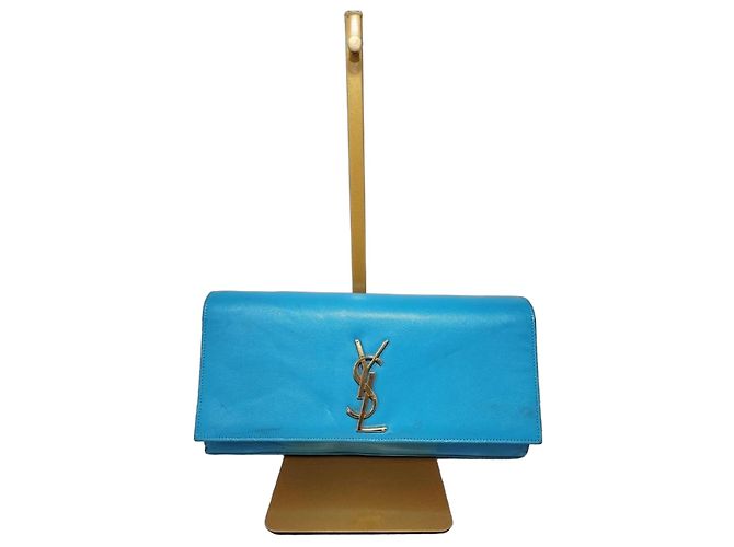 Yves Saint Laurent Saint Laurent Cassandre Caviar Leather Clutch Bag - Turquoise Blue 