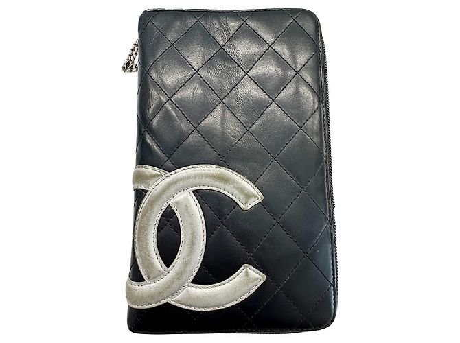 Chanel Cambon Damen-Langgeldbörse aus schwarzem Leder