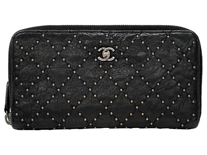 Chanel Matelassé Studded Long Wallet Black