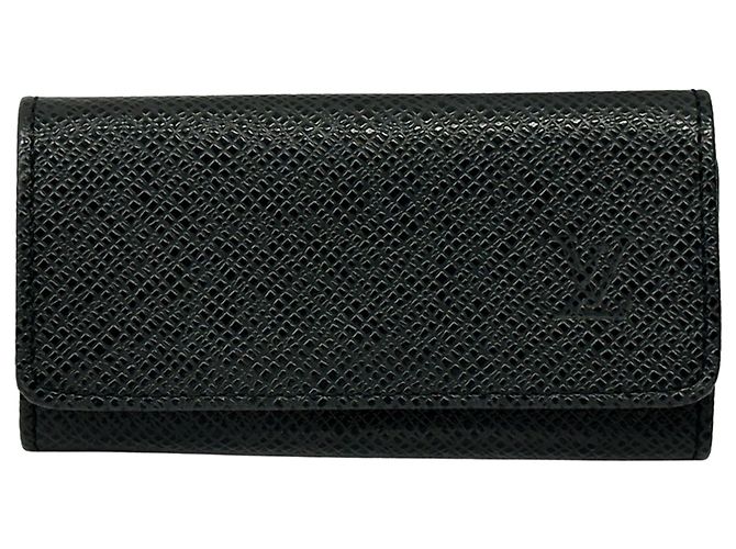 Porte-clés en cuir Taiga Louis Vuitton Noir
