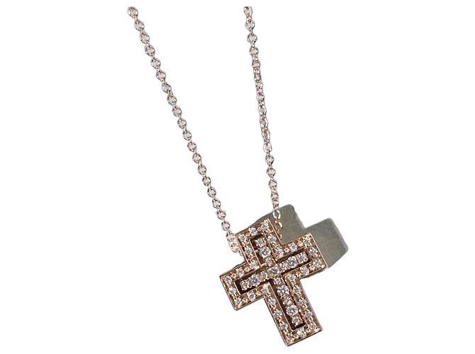 Collana a Croce Damiani Belle Époque in Oro Rosa e Diamanti D'oro