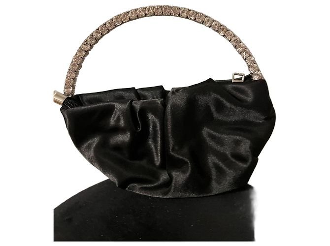 Autre Marque True Decadence Satinhandtasche Schwarz mit Kristallgriff