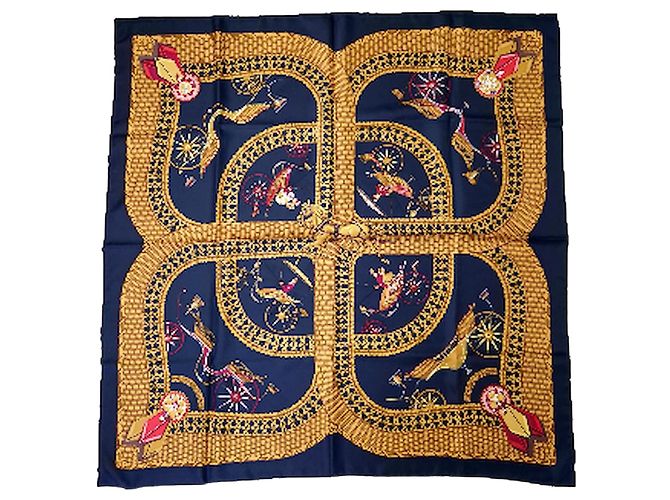 Hermès Voitures Paniers Seidentuch 89cm Schwarz Golden