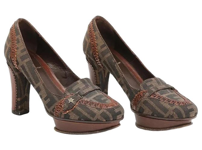 Fendi Zucca Monogram Canvas Platform Pumps Brown