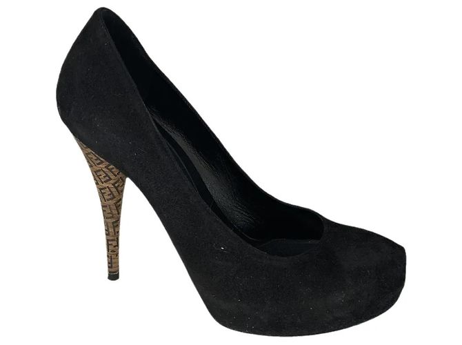 Fendi Black Suede FF Monogram Pumps