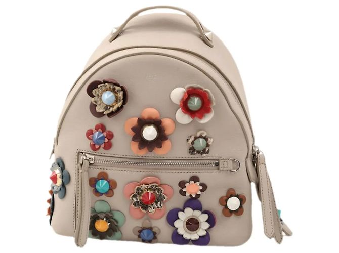 Fendi By The Way Floral Leather Backpack Multiple colors Beige